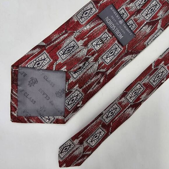 ROBERT TALBOTT BEST OF CLASS SILK TIE RED BLACK ABSTRACT TEXTURED SATIN 4" X 58" - Picture 2 of 2